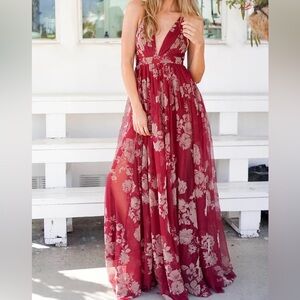 Luxxel Red Floral Maxi Dress